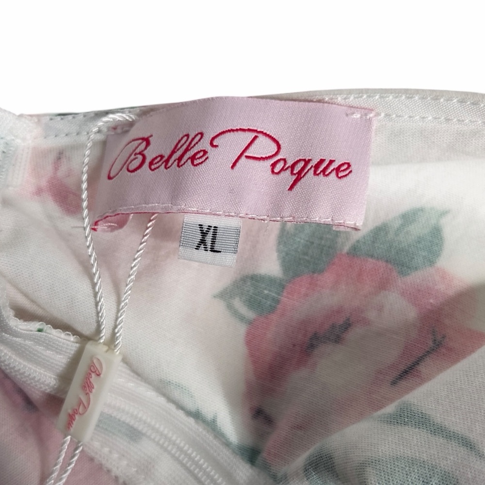 Belle Poque Floral Sweetheart Retro 50s Dress in White with Pink & Purple Blooms - Picture 9 of 10